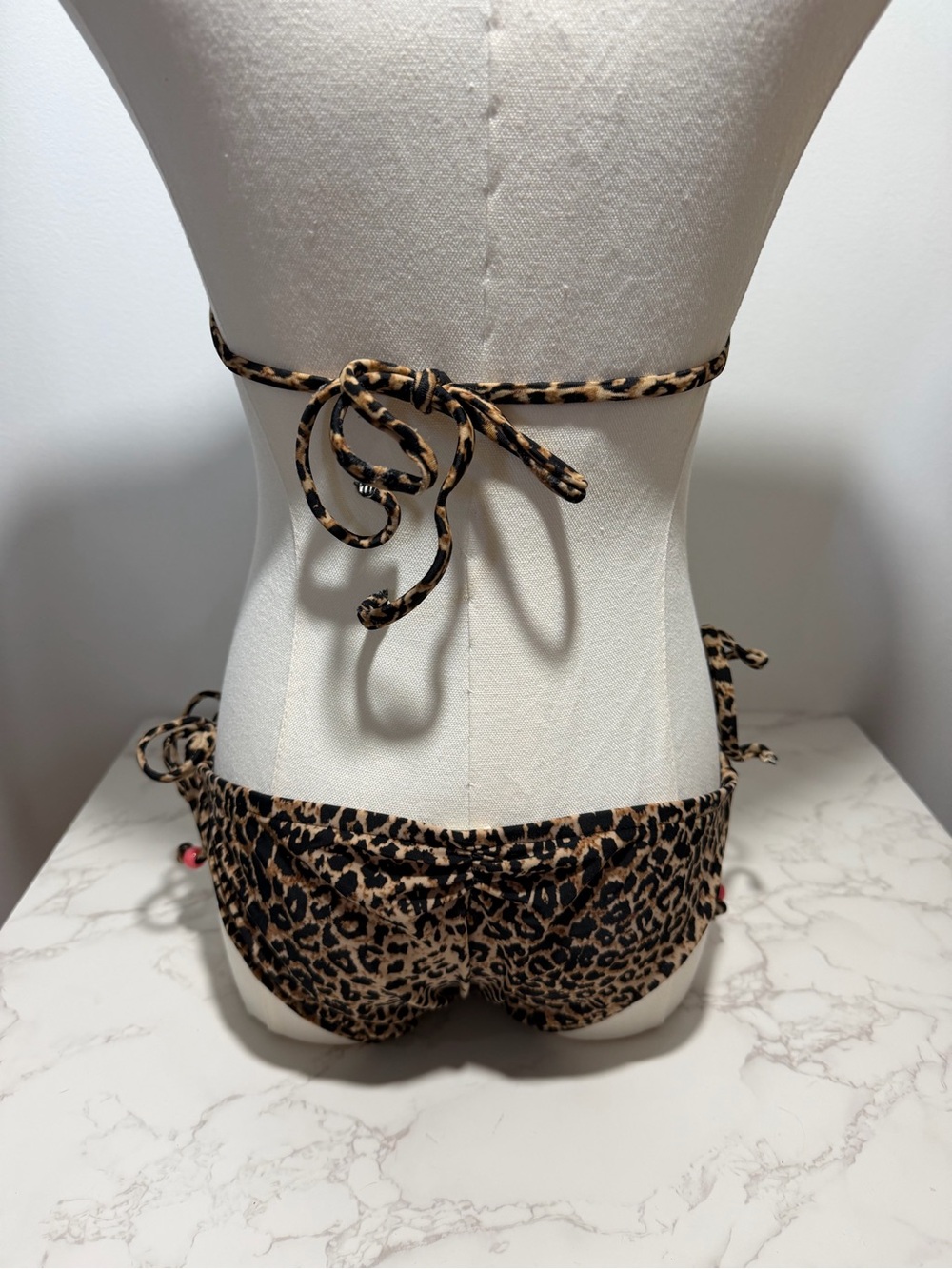 Vintage Y2K Xhilaration Leopard Print Bikini with Pink Ruffle Beaded‎ Trim -- S - Picture 10 of 15